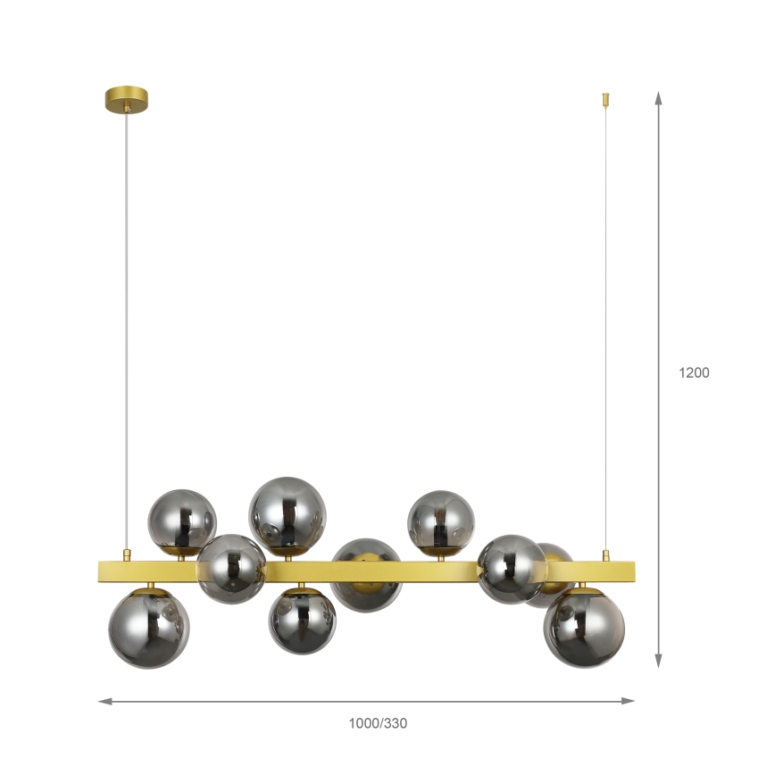 Lampadario a cavo SOLARI 10xE14/15W/230V oro/nero fumé