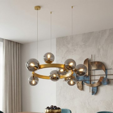 Lampadario a cavo SOLARI 9xE14/15W/230V oro/nero fumé