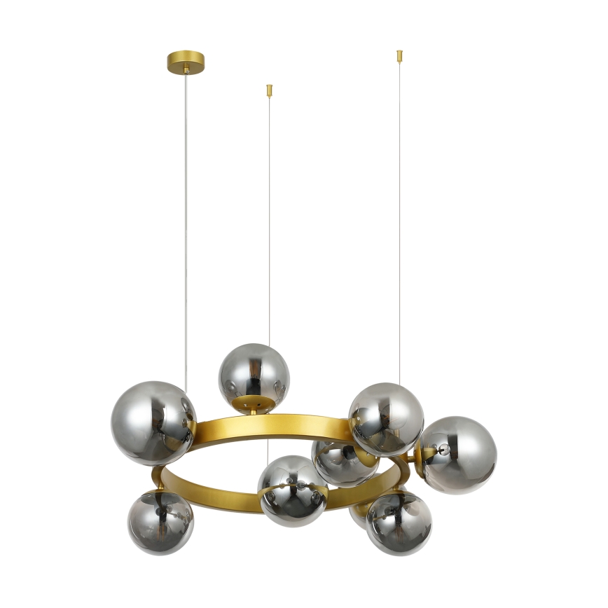 Lampadario a cavo SOLARI 9xE14/15W/230V oro/nero fumé