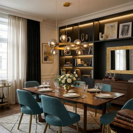 Lampadario a cavo SOLARI 9xE14/15W/230V oro/nero fumé