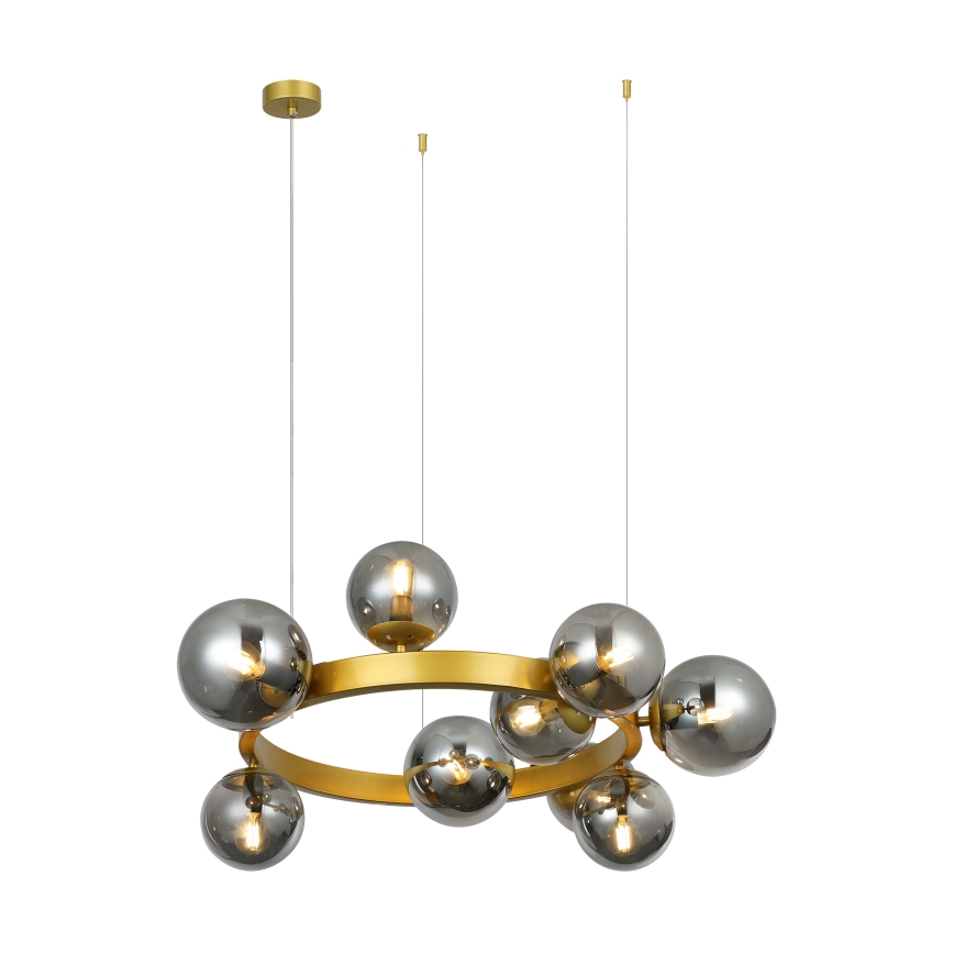 Lampadario a cavo SOLARI 9xE14/15W/230V oro/nero fumé