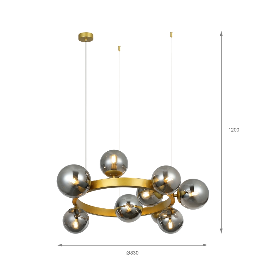 Lampadario a cavo SOLARI 9xE14/15W/230V oro/nero fumé