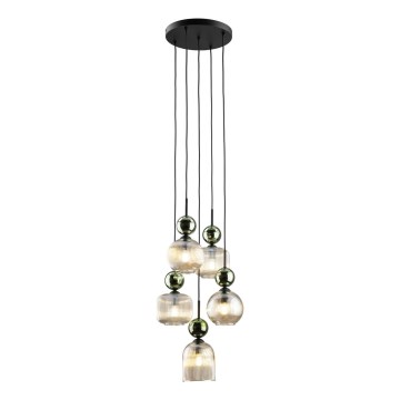 Lampadario a cavo SOPHIA 5xE14/10W/230V nero/verde/beige fumé