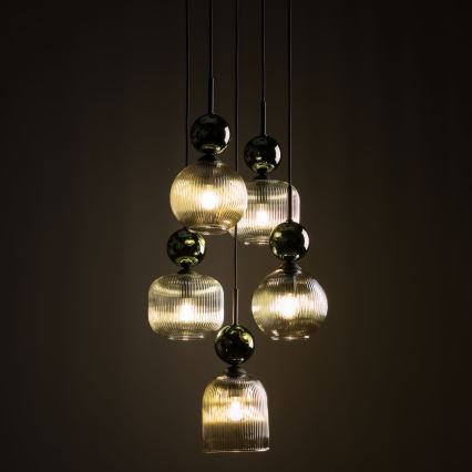 Lampadario a cavo SOPHIA 5xE14/10W/230V nero/verde/beige fumé