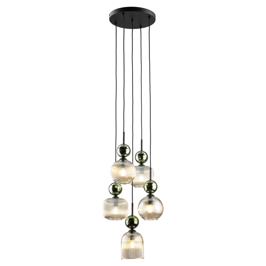 Lampadario a cavo SOPHIA 5xE14/10W/230V nero/verde/beige fumé