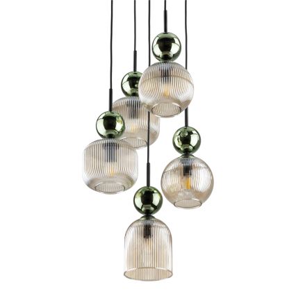 Lampadario a cavo SOPHIA 5xE14/10W/230V nero/verde/beige fumé