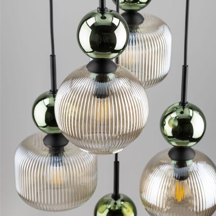 Lampadario a cavo SOPHIA 5xE14/10W/230V nero/verde/beige fumé