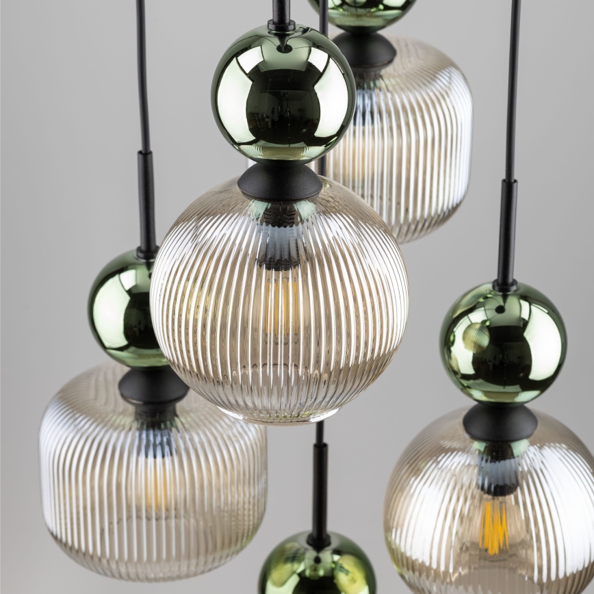 Lampadario a cavo SOPHIA 5xE14/10W/230V nero/verde/beige fumé