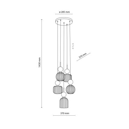 Lampadario a cavo SOPHIA 5xE14/10W/230V nero/verde/beige fumé