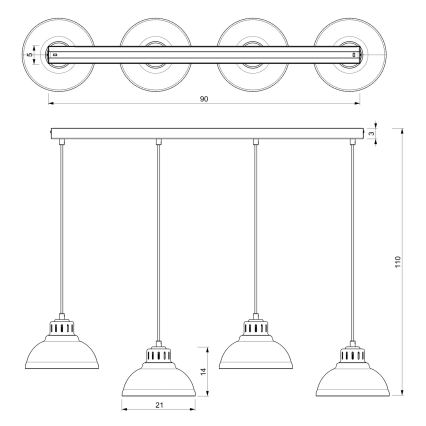 Lampadario a cavo SVEN 4xE27/15W/230V bordeaux