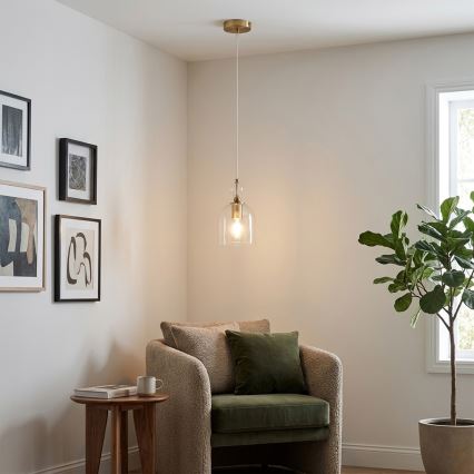 Lampadario a cavo VELARE 1xE27/15W/230V oro/trasparente