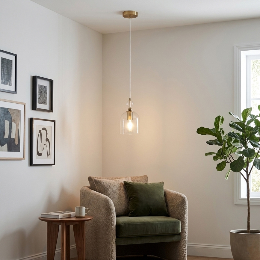 Lampadario a cavo VELARE 1xE27/15W/230V oro/trasparente