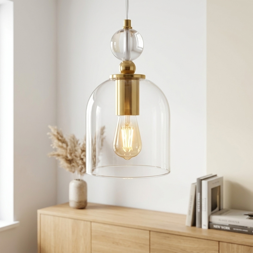 Lampadario a cavo VELARE 1xE27/15W/230V oro/trasparente