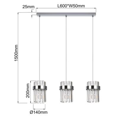 Lampadario a cavo VETRO 3xE14/10W/230V cromo lucido