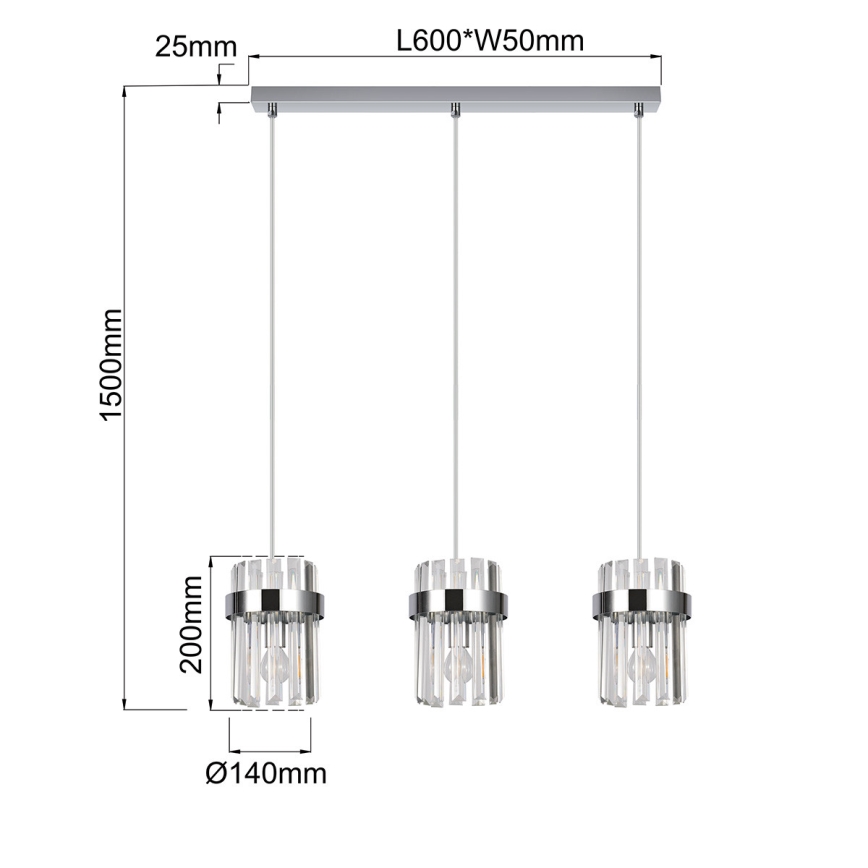 Lampadario a cavo VETRO 3xE14/10W/230V cromo lucido