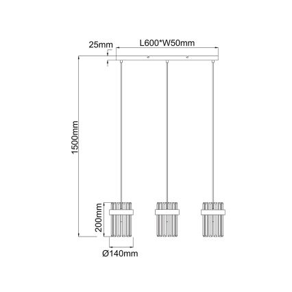 Lampadario a cavo VETRO 3xE14/10W/230V dorato