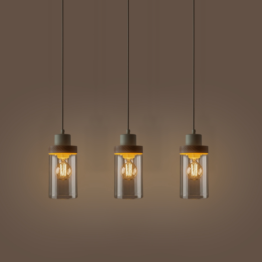 Lampadario a cavo WOODNEST 3xE27/15W/230V pino/crema