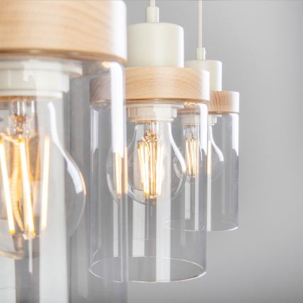 Lampadario a cavo WOODNEST 3xE27/15W/230V pino/crema