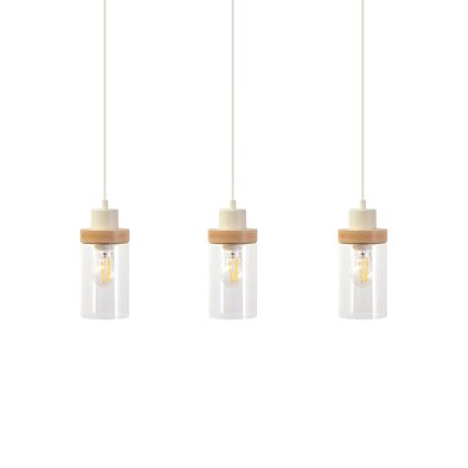 Lampadario a cavo WOODNEST 3xE27/15W/230V pino/crema