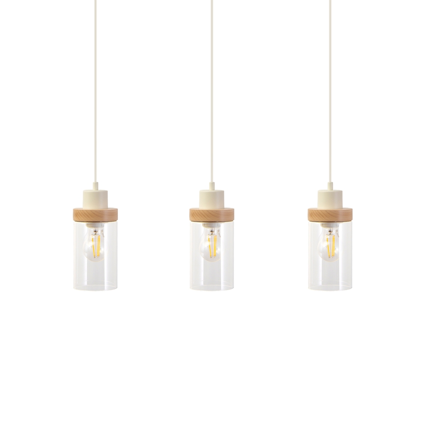 Lampadario a cavo WOODNEST 3xE27/15W/230V pino/crema