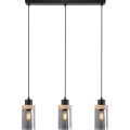Lampadario a cavo WOODNEST 3xE27/15W/230V pino/nero fumé