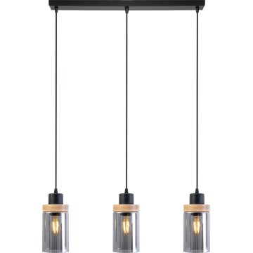 Lampadario a cavo WOODNEST 3xE27/15W/230V pino/nero fumé