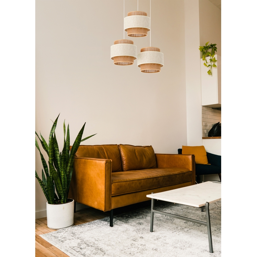 Lampadario a corda BOHO 3xE27/60W/230V crema/iuta