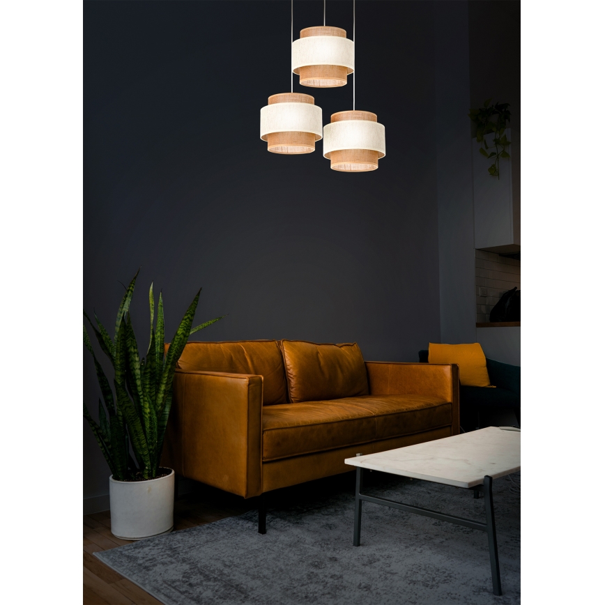 Lampadario a corda BOHO 3xE27/60W/230V crema/iuta