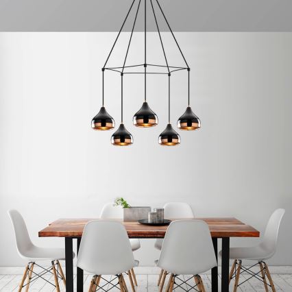 Lampadario a filo YILDO 5xE27/40W/230V nero/rame