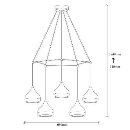 Lampadario a filo YILDO 5xE27/40W/230V nero/rame