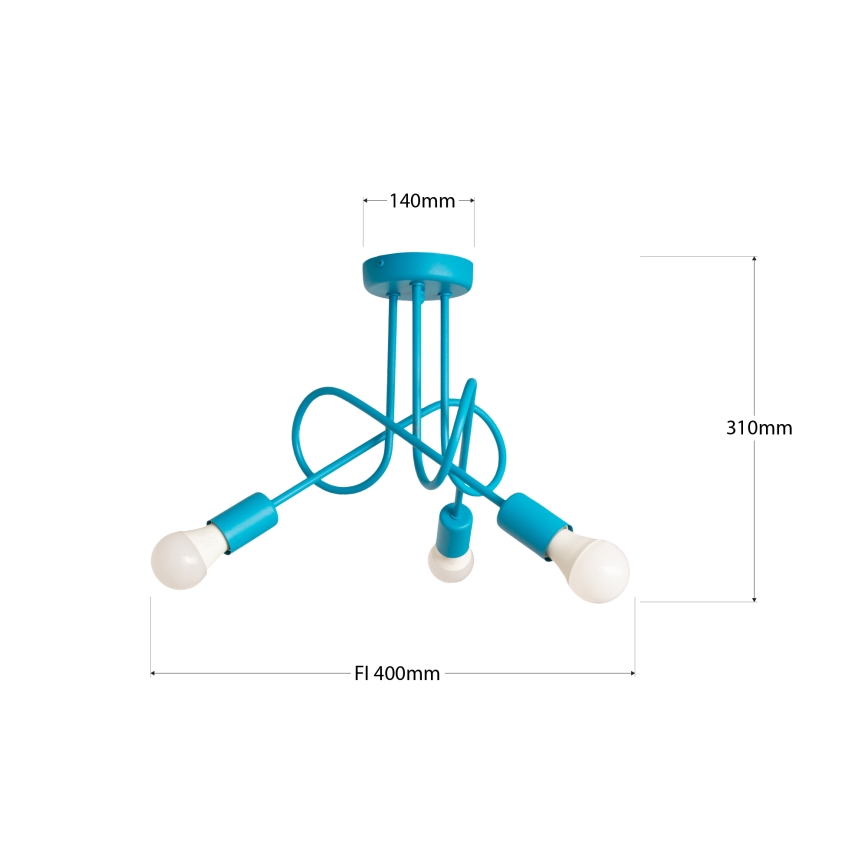 Lampadario a incasso per bambini con LED OXFORD 3xE27/15W/230V Blu