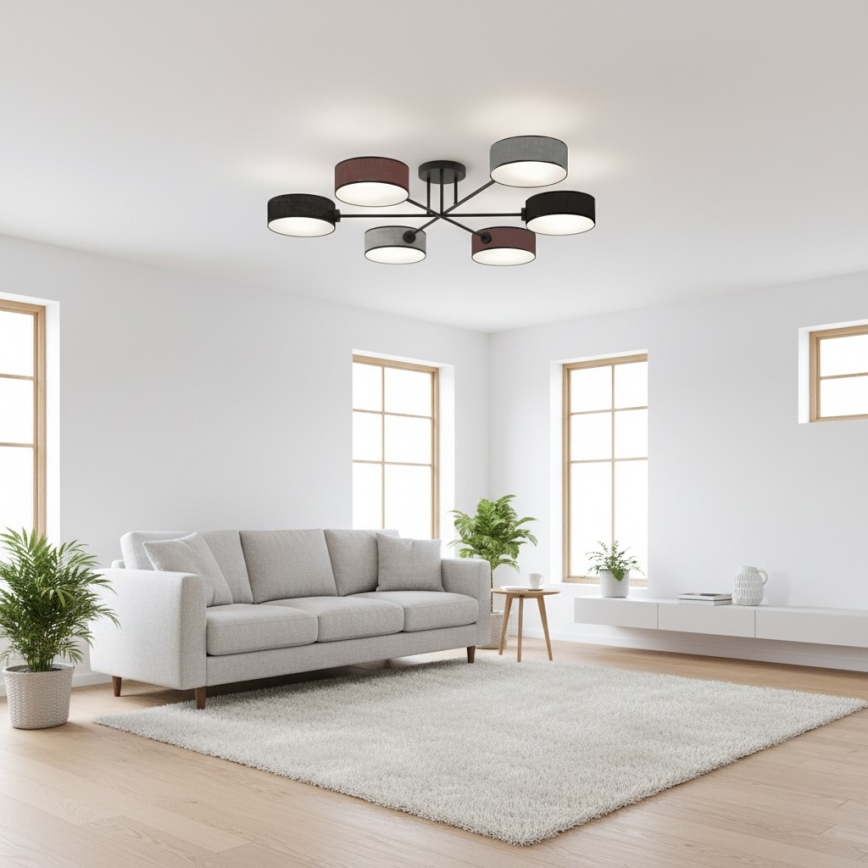 Lampadario a montaggio superficiale MAGA 6xE14/10W/230V nero/marrone/grigio