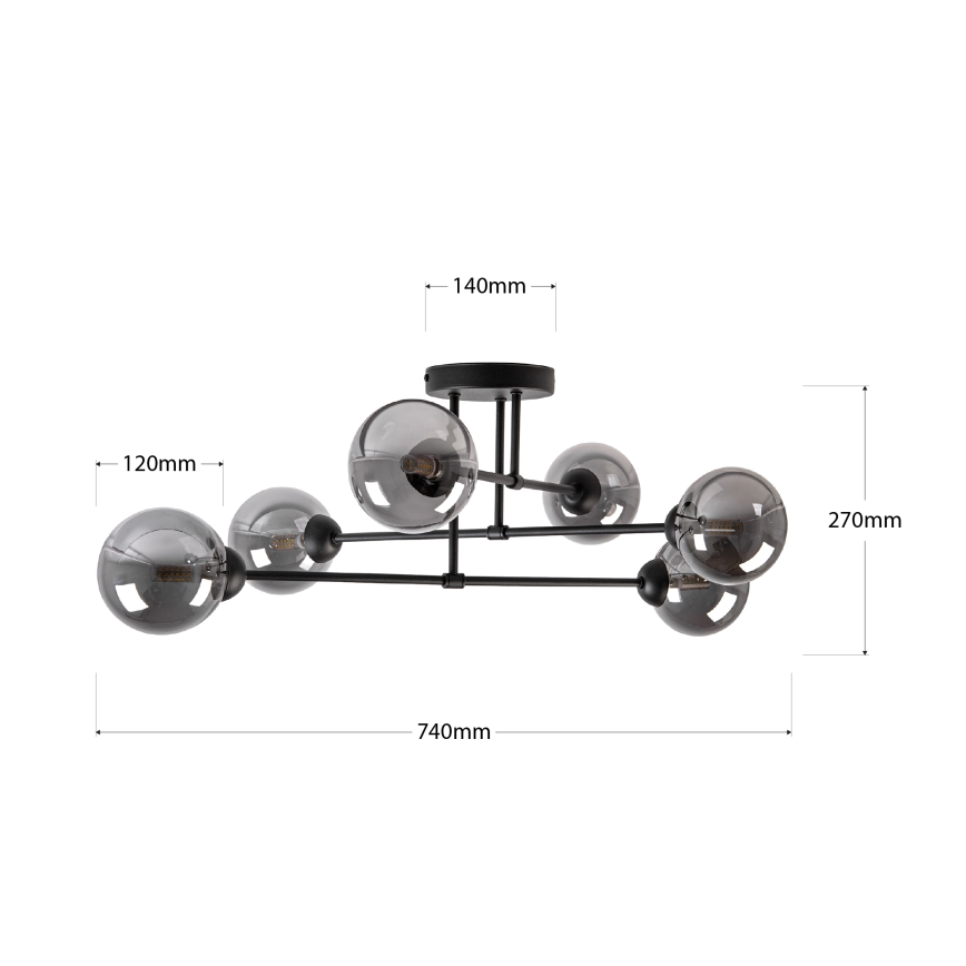 Lampadario a montaggio superficiale OBSIDIAN 6xG9/10W/230V nero/grigio fumé