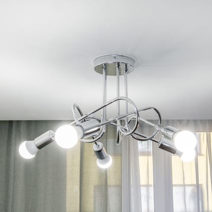 Lampadario a montaggio superficiale OXFORD 5xE27/15W/230V cromo lucido