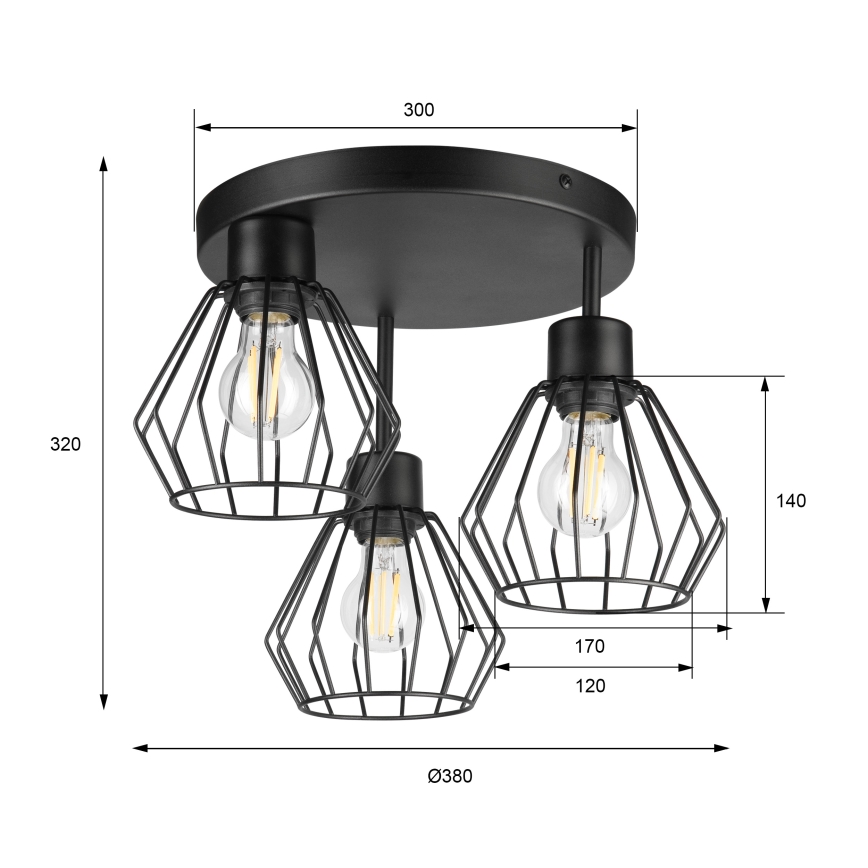 Lampadario a plafone AUDREY 3xE27/60W/230V nero