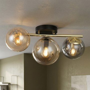 Lampadario a plafone AURIS 3xE14/15W/230V dorato/nero fumé/beige