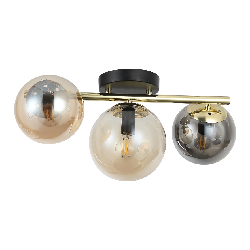 Lampadario a plafone AURIS 3xE14/15W/230V dorato/nero fumé/beige