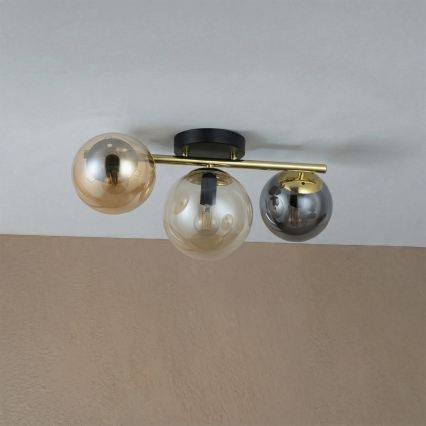Lampadario a plafone AURIS 3xE14/15W/230V dorato/nero fumé/beige