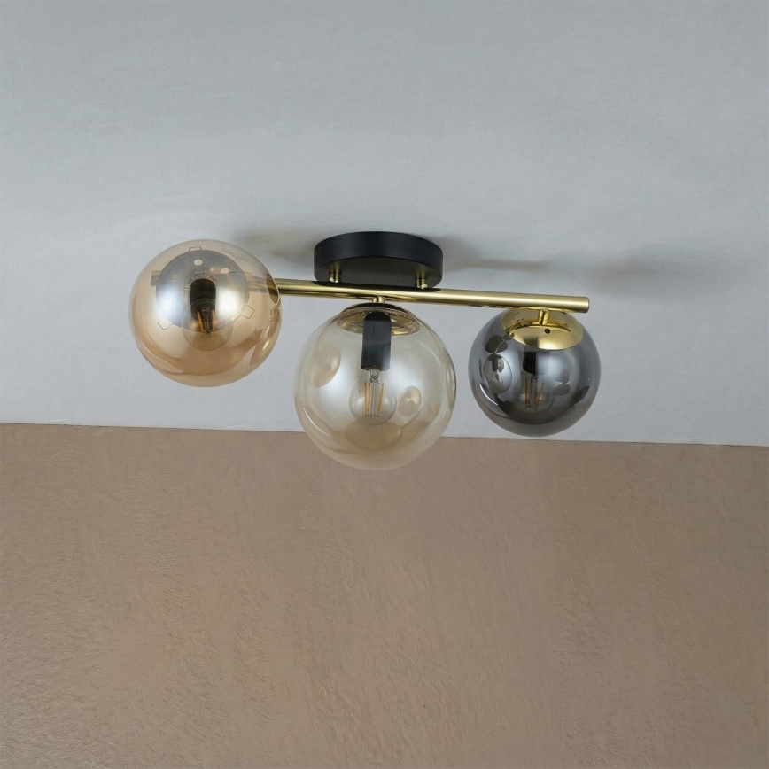 Lampadario a plafone AURIS 3xE14/15W/230V dorato/nero fumé/beige
