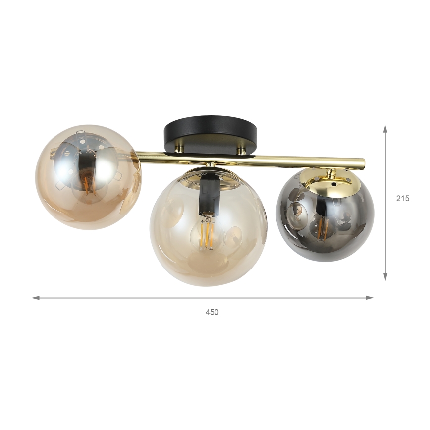 Lampadario a plafone AURIS 3xE14/15W/230V dorato/nero fumé/beige
