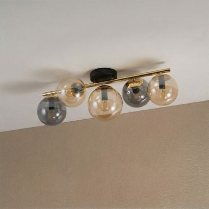 Lampadario a plafone AURIS 5xE14/15W/230V oro/nero fumé/beige