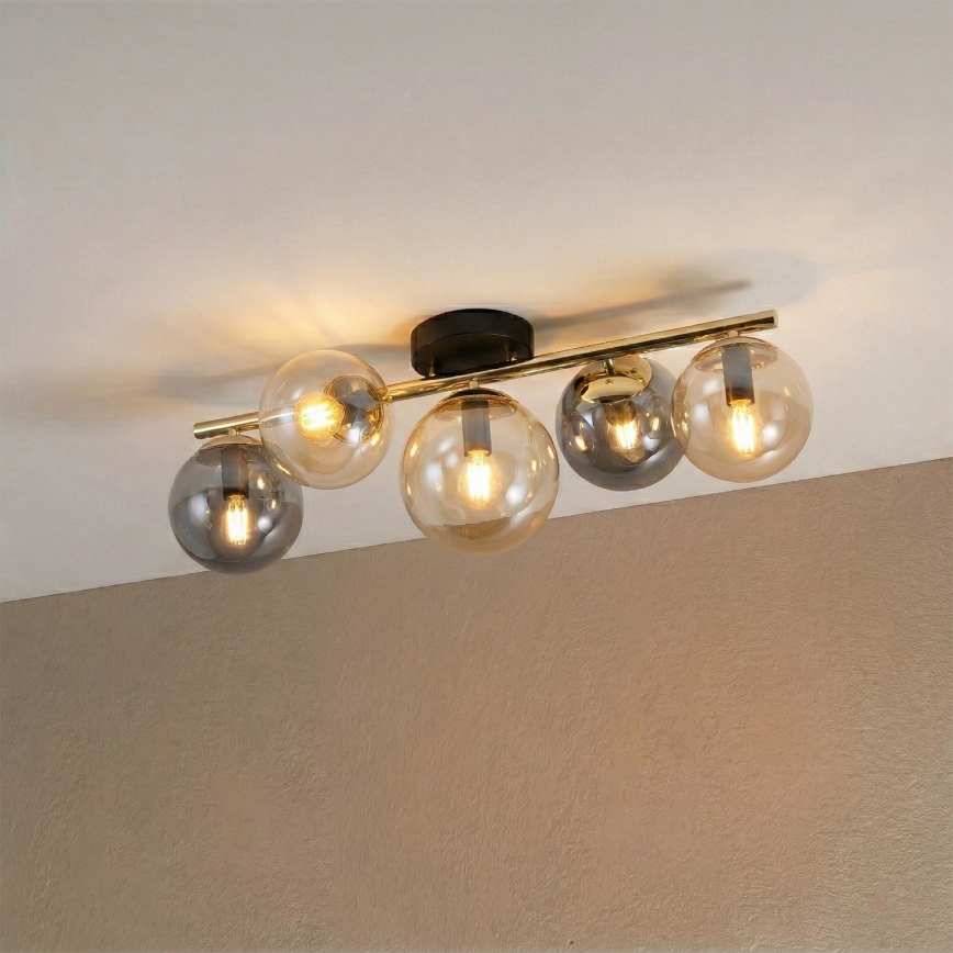 Lampadario a plafone AURIS 5xE14/15W/230V oro/nero fumé/beige