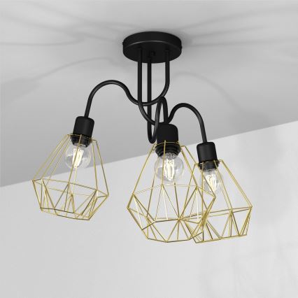 Lampadario a plafone BERGEN 3xE27/60W/230V nero/oro