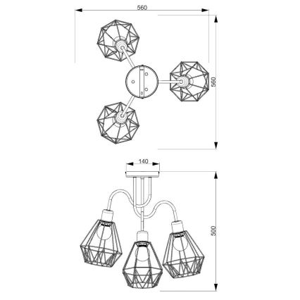 Lampadario a plafone BERGEN 3xE27/60W/230V nero/oro