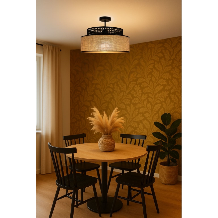 Lampadario a plafone BOHO 1xE27/60W/230V nero/rattan