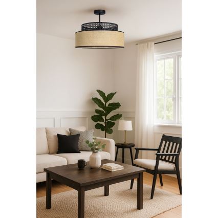 Lampadario a plafone BOHO 1xE27/60W/230V nero/rattan