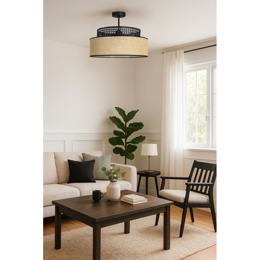 Lampadario a plafone BOHO 1xE27/60W/230V nero/rattan