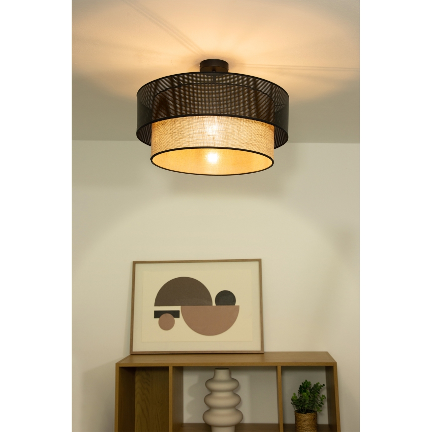 Lampadario a plafone BORHO 1xE27/60W/230V Ø 50 cm nero/iuta