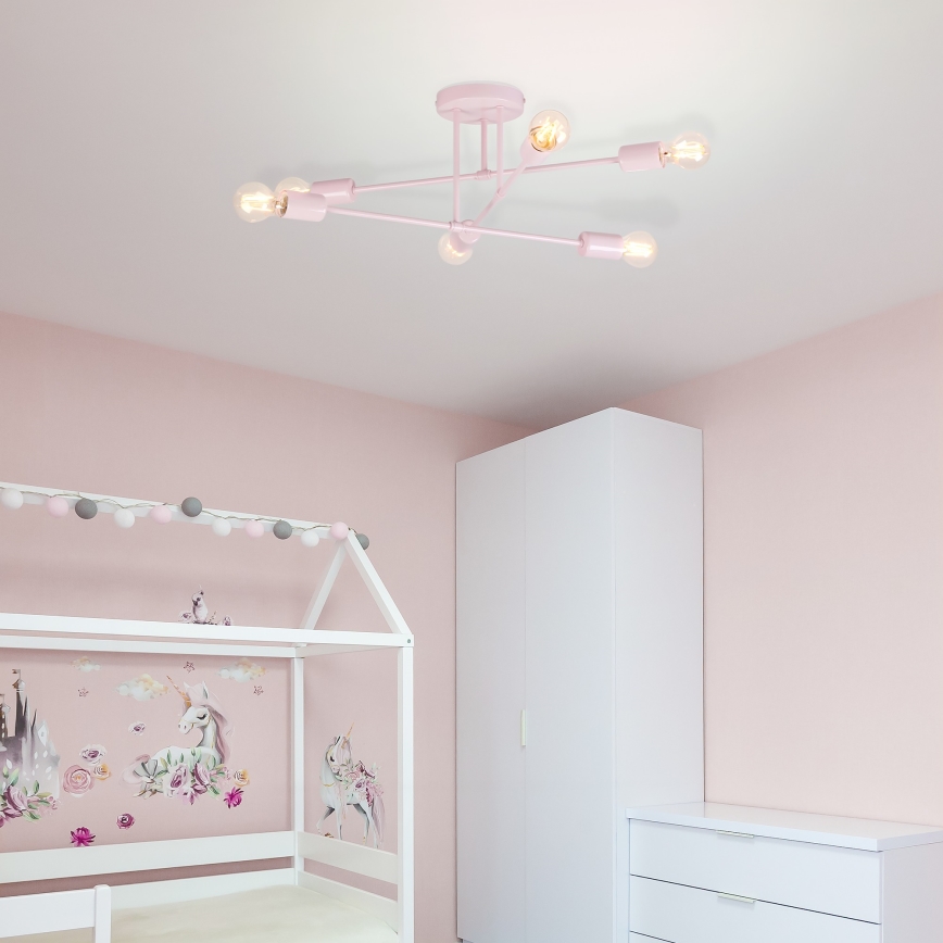 Lampadario a plafone CAMBRIDGE 6xE27/15W/230V rosa