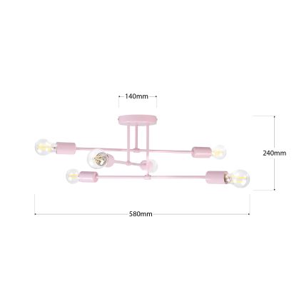 Lampadario a plafone CAMBRIDGE 6xE27/15W/230V rosa